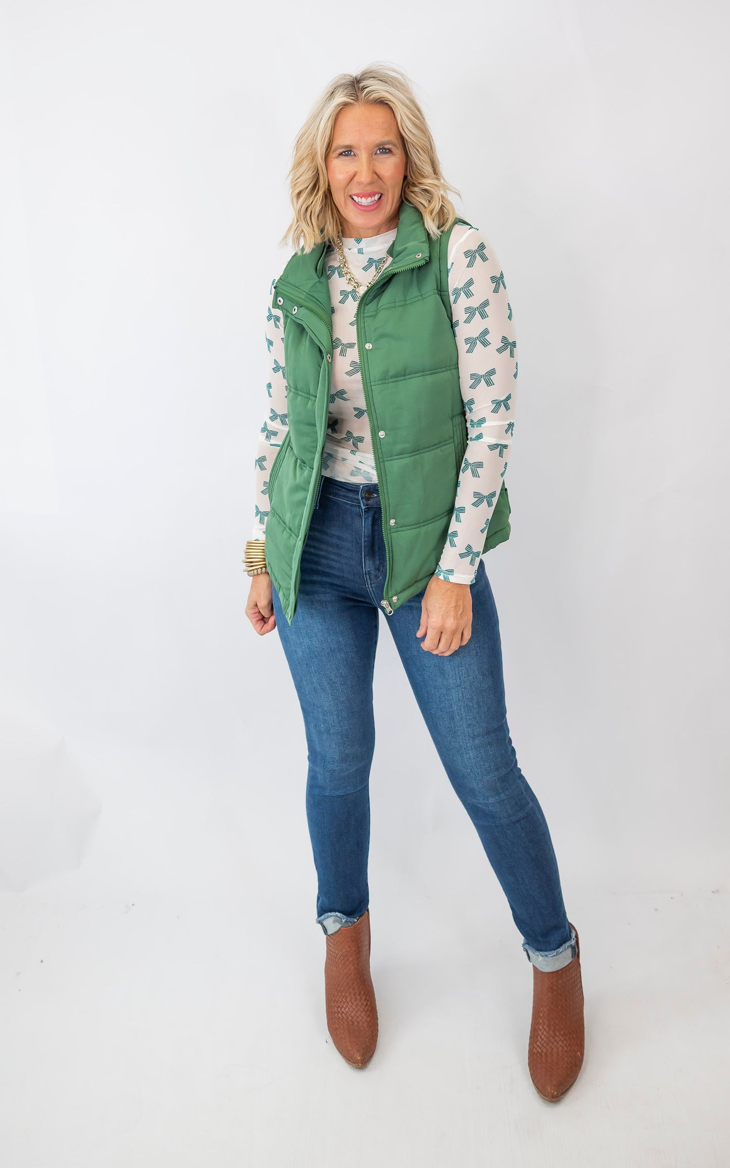 Marlie Holiday Green Bow Mesh Top | SALTY WAVE *PREORDER - START SHIP LATE NOVEMBER