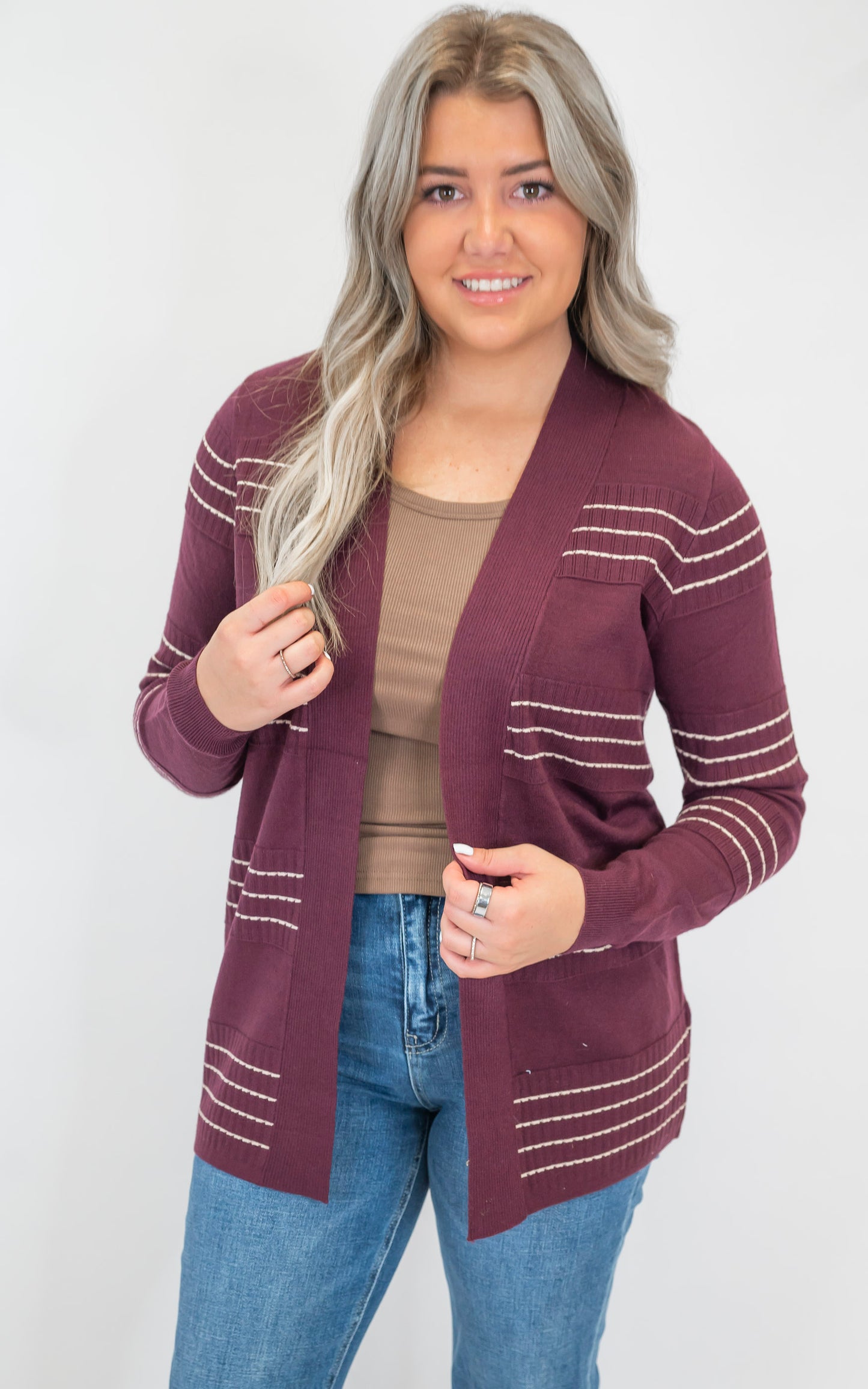 Striped Open Front Cardigan