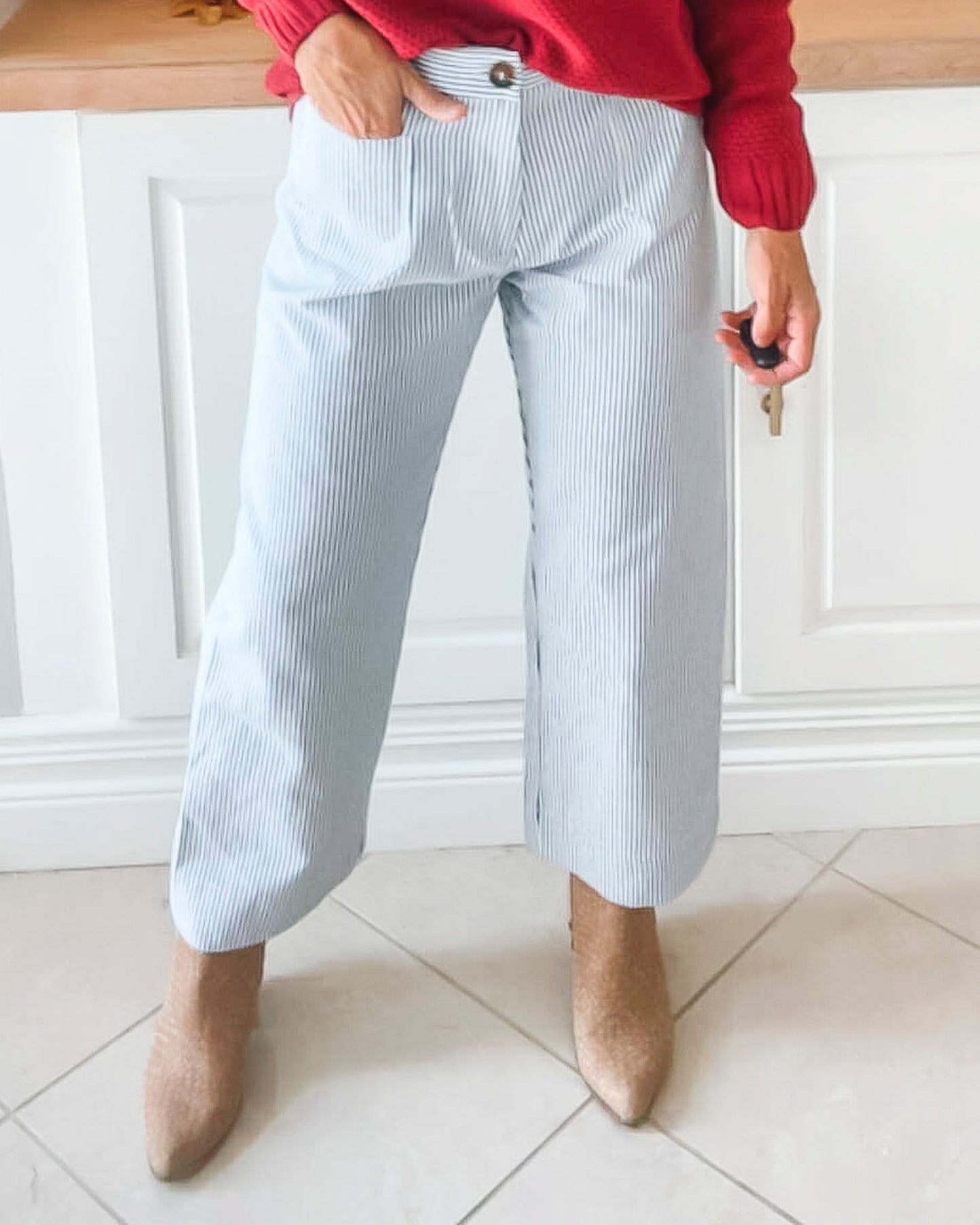 Striped High Waist Cropped Wide Leg Pants