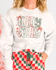 Holly Jolly Patchwork Crew Neck Graphic Sweatshirt