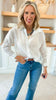 Textured Shimmer Button Up Blouse Top