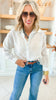 Textured Shimmer Button Up Blouse Top