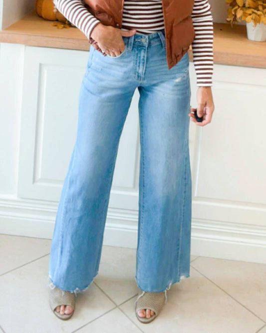 Well-Run High Rise Raw Hem Extreme Wide Denim Jeans | VERVET
