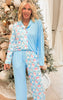 Snowmen Sledding Blue Wide Leg Pajama Set | SALTY WAVE *DEAL* START SHIP DATE: LATE NOV