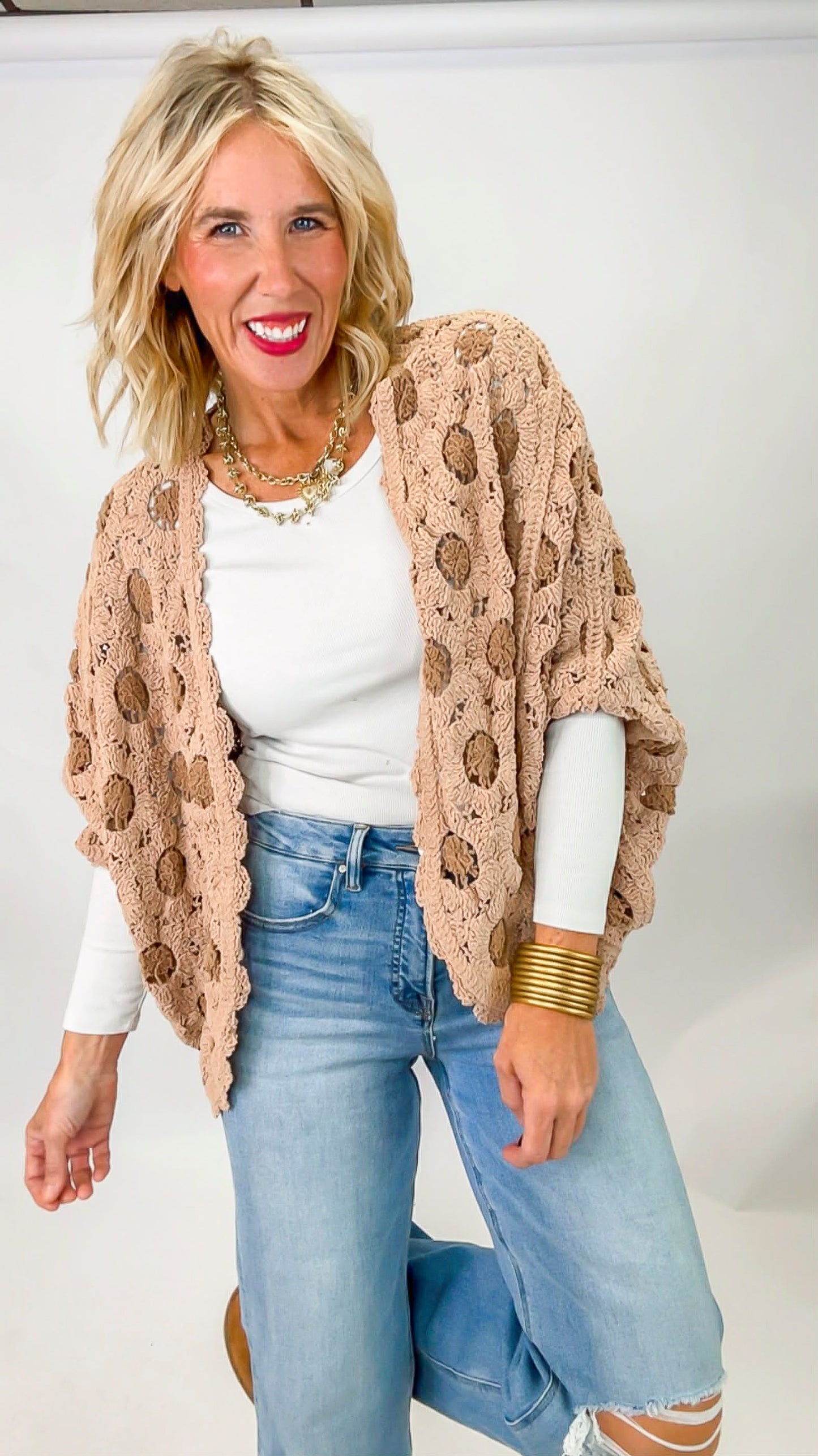 Mocha Chenille Crochet Cardigan | POL