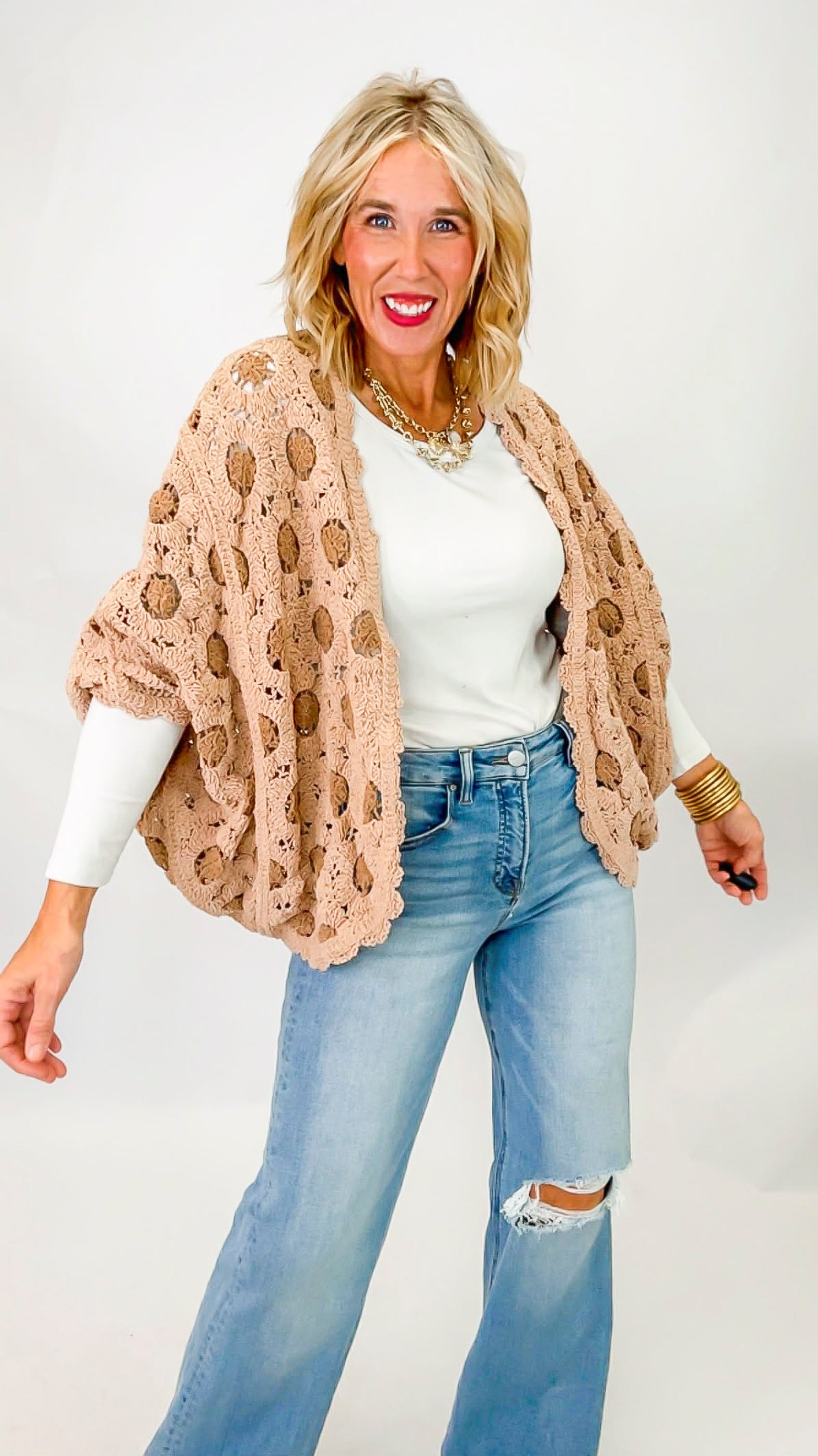 Mocha Chenille Crochet Cardigan | POL