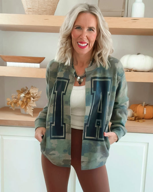 Iowa Camo Custom Sweatshirt Cardigan (Black Font)