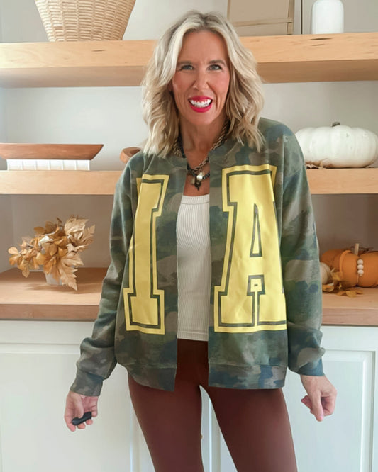Iowa Camo Custom Sweatshirt Cardigan (Yellow Font)