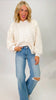 Cream Mock Neck Balloon Sleeve Cable Knit Sweater | POL