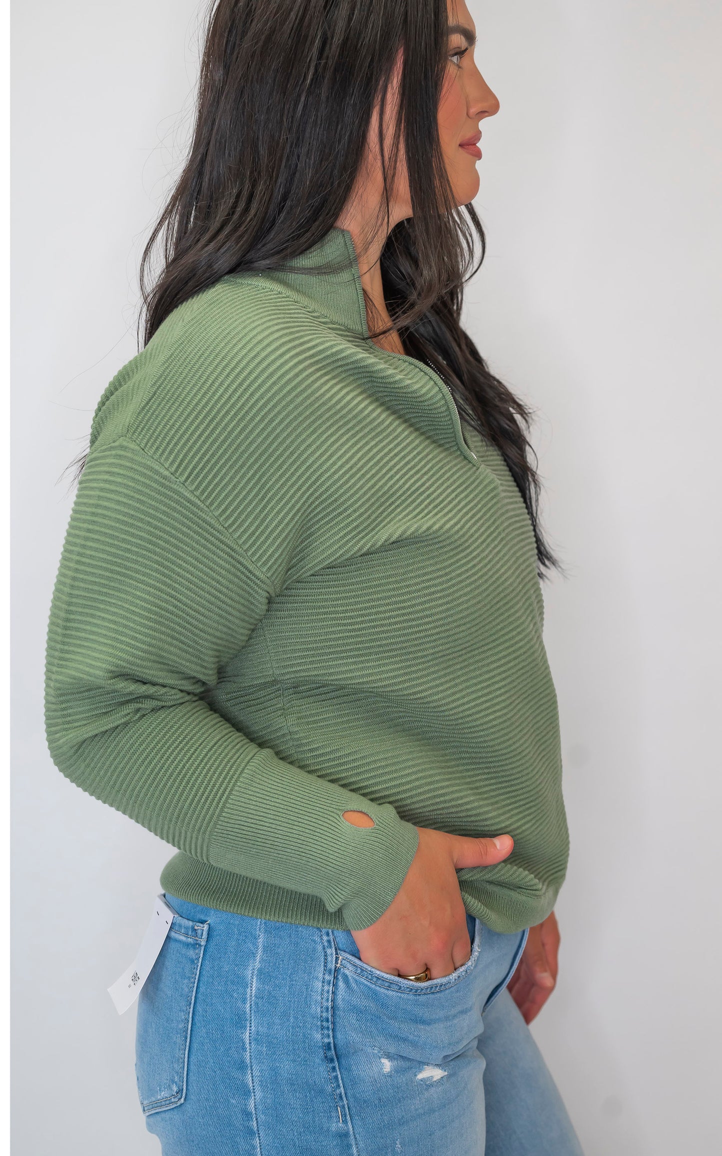On Repeat Olive Half-Zip Pullover | SALTY WAVE *PREORDER - START SHIP DATE OCT 25TH