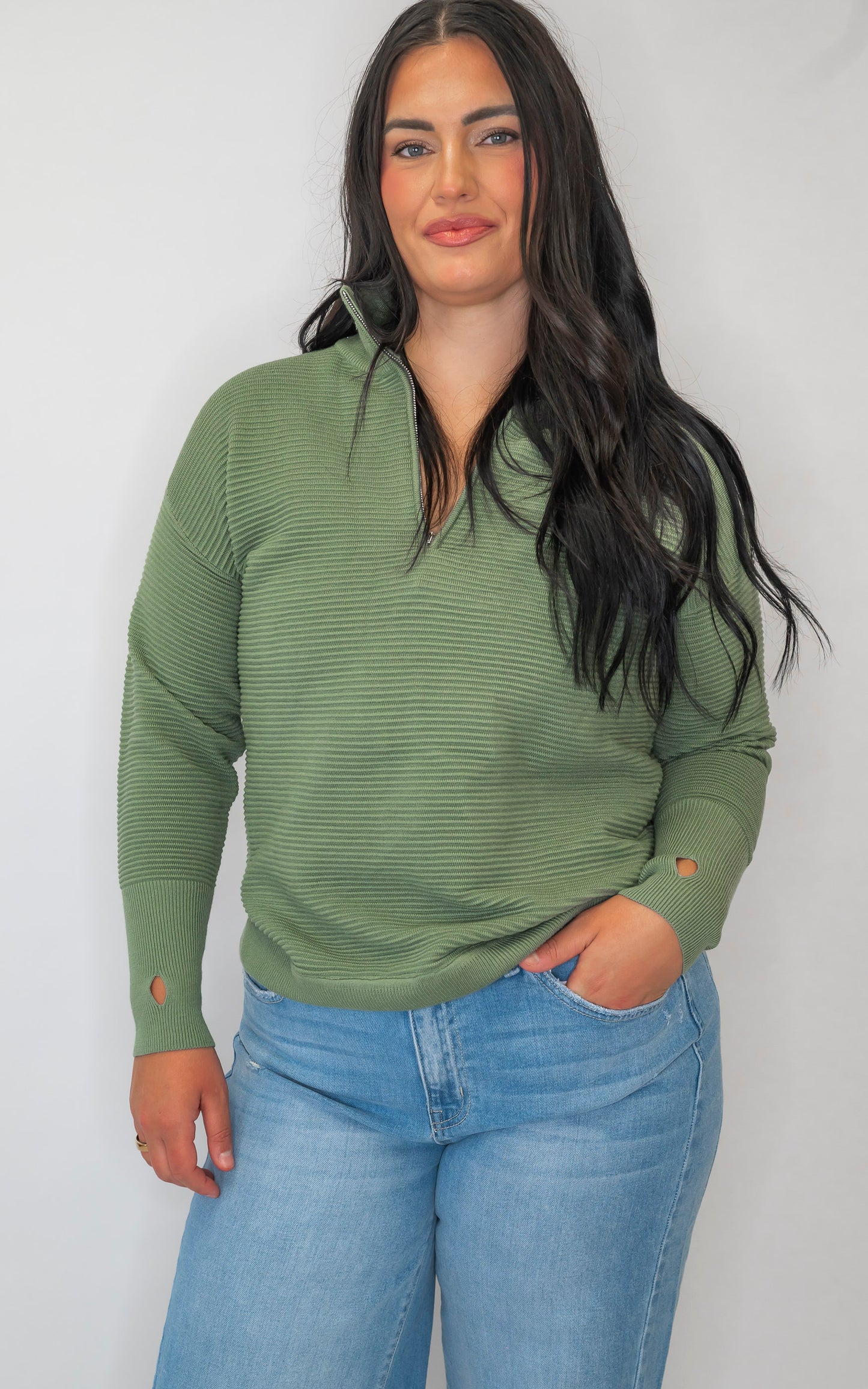 On Repeat Olive Half-Zip Pullover | SALTY WAVE *PREORDER - START SHIP DATE OCT 25TH
