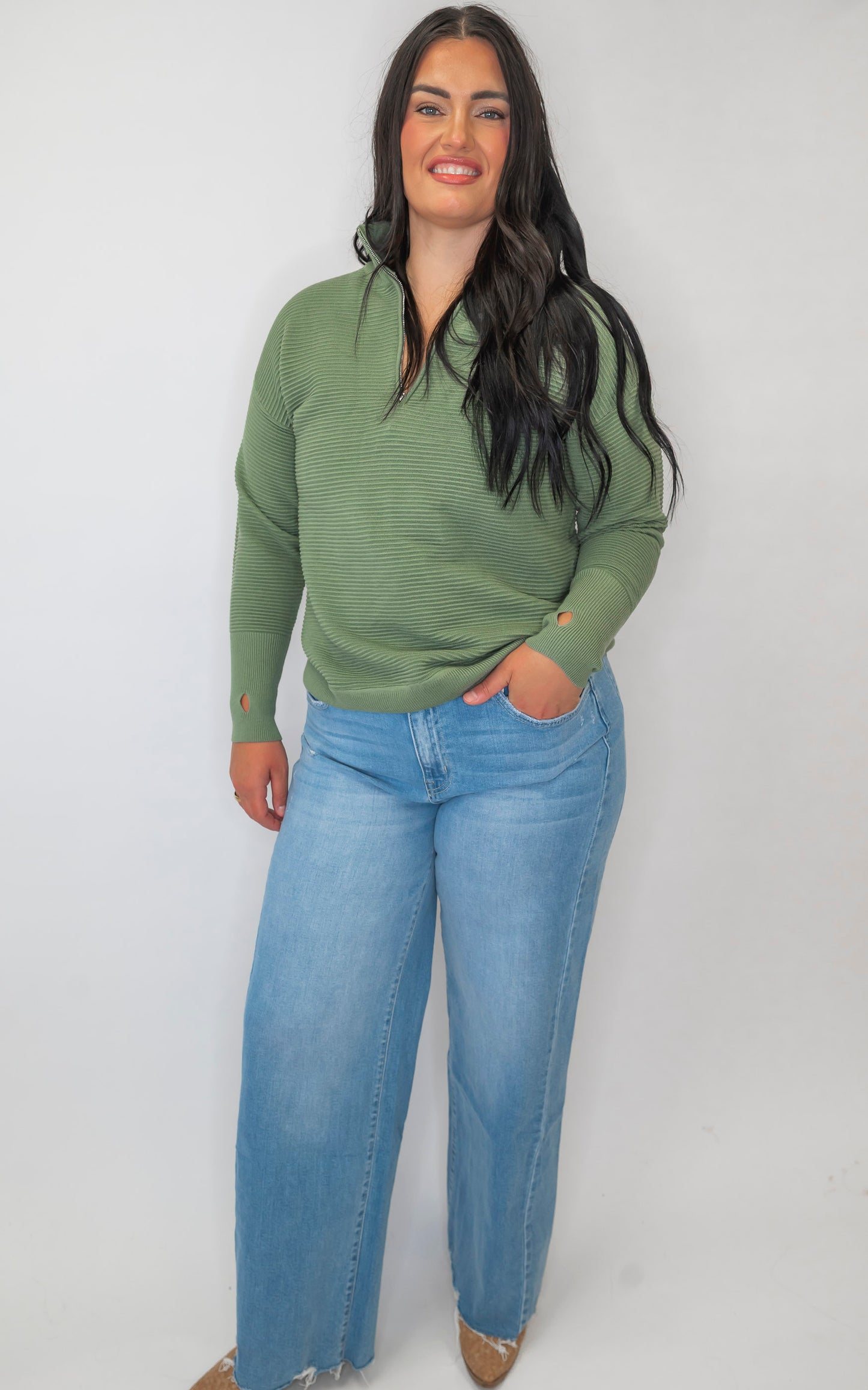 On Repeat Olive Half-Zip Pullover | SALTY WAVE *PREORDER - START SHIP DATE OCT 25TH