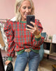 Christmas Plaid Puffed Shoulder Top (2 COLORS) | LOVLOV *LA LIVE PREORDER **