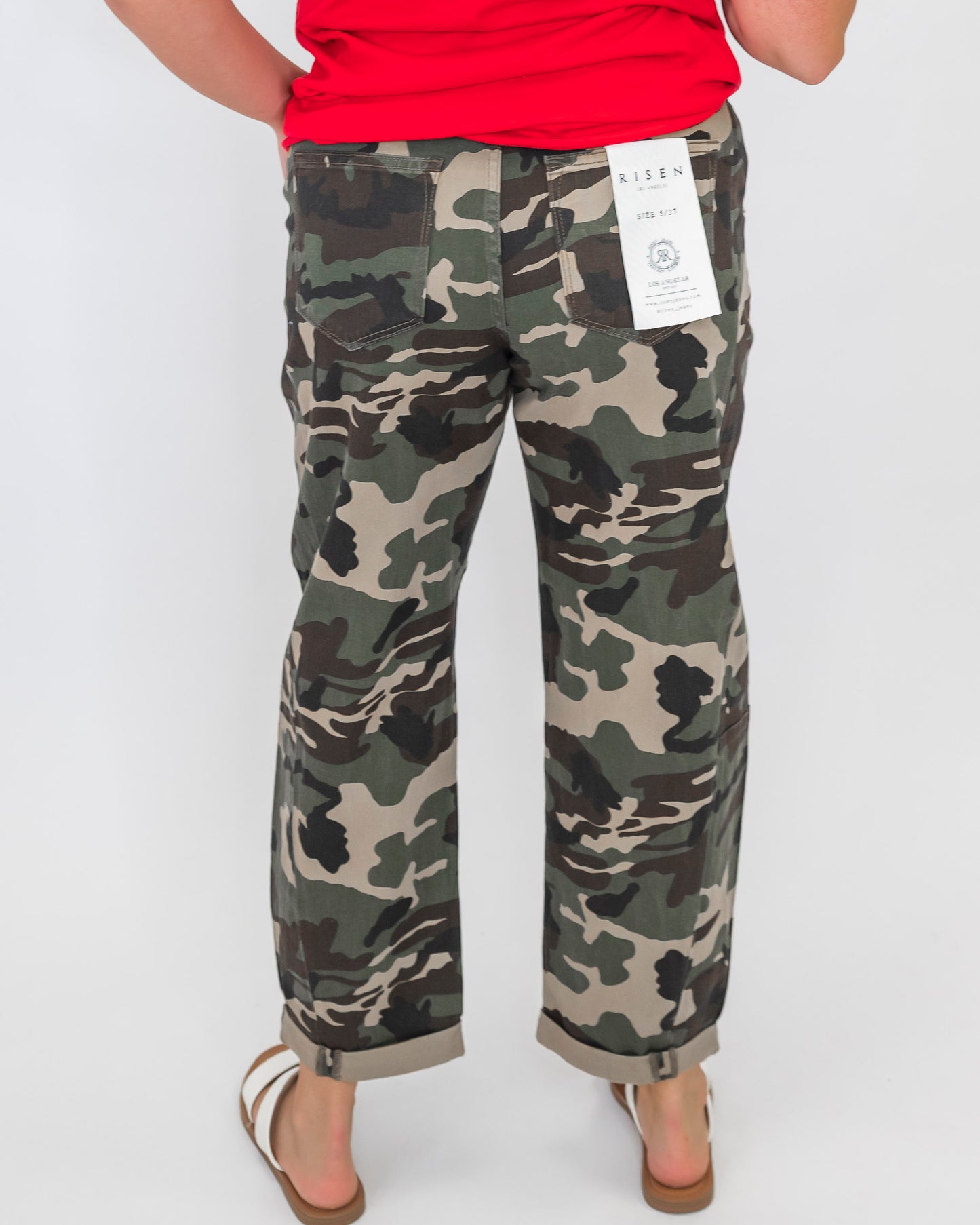 Camo High Rise Ankle Barrel Double Roll Up Pants | RISEN