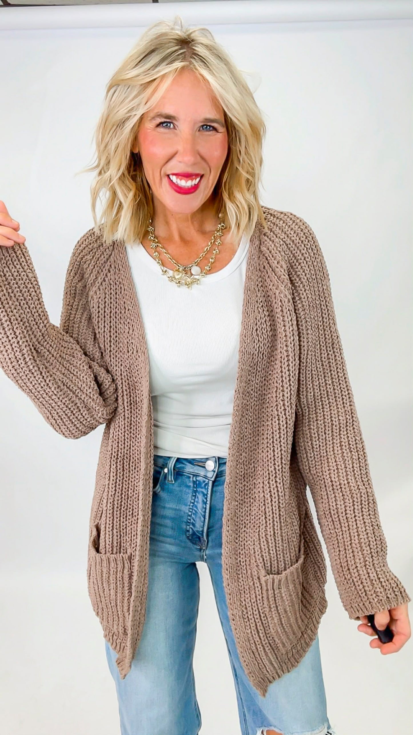 Mocha Chenille Relaxed Fit Cardigan | POL