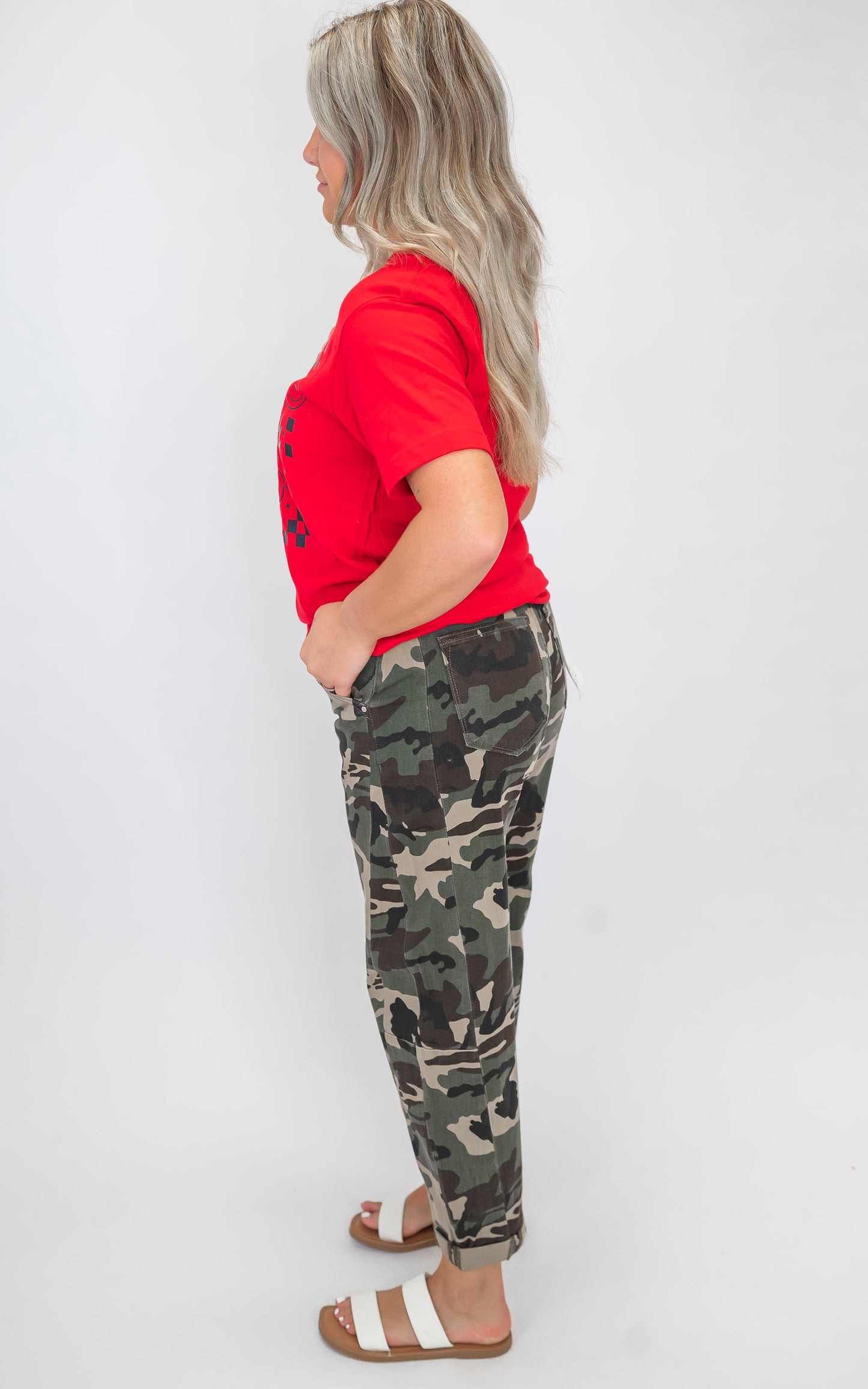Camo High Rise Ankle Barrel Double Roll Up Pants | RISEN