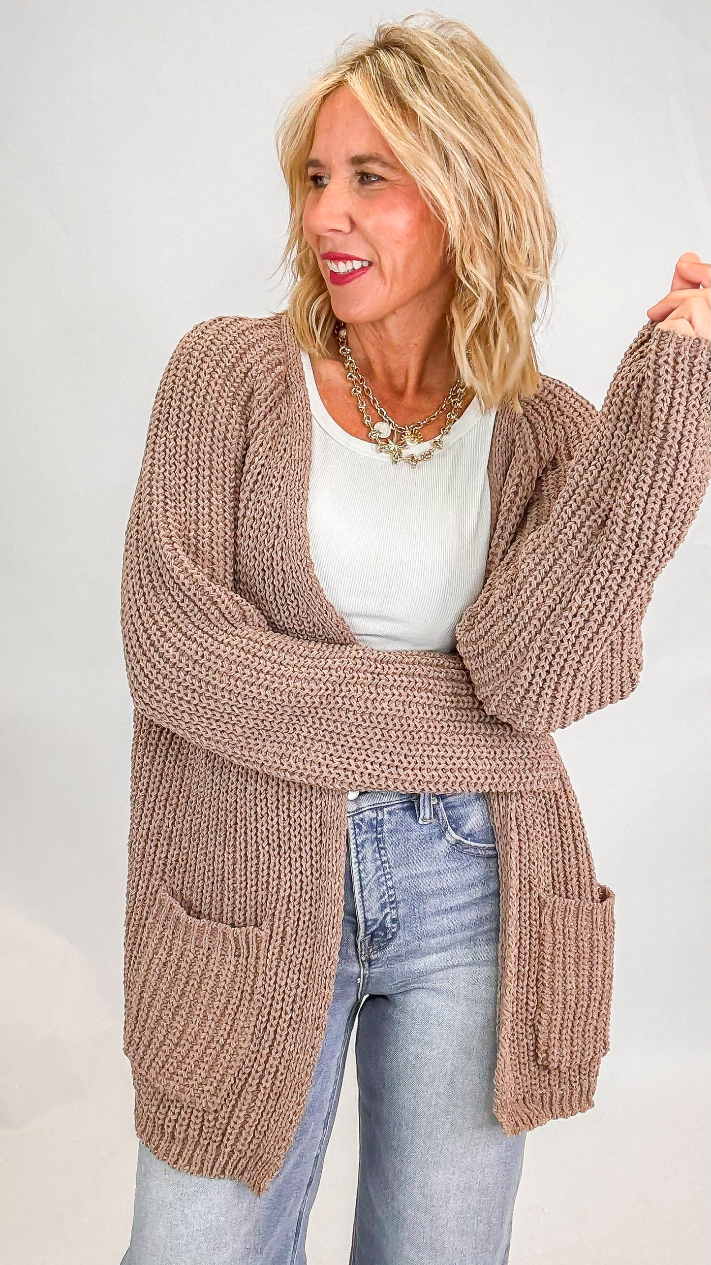 Mocha Chenille Relaxed Fit Cardigan | POL
