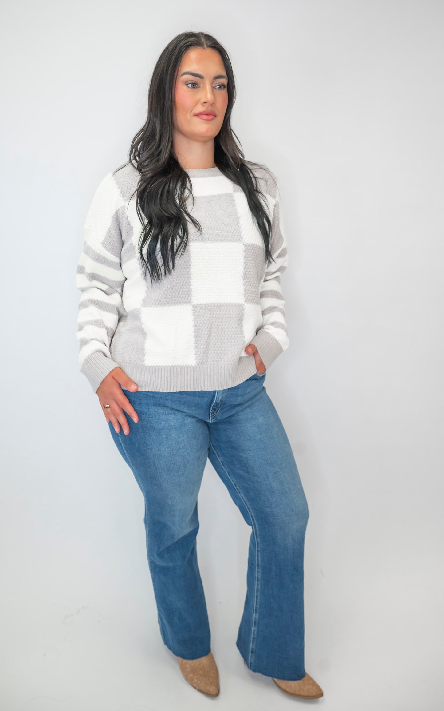 Checkmate Stripes Sweater| Salty Wave (3 COLORS)