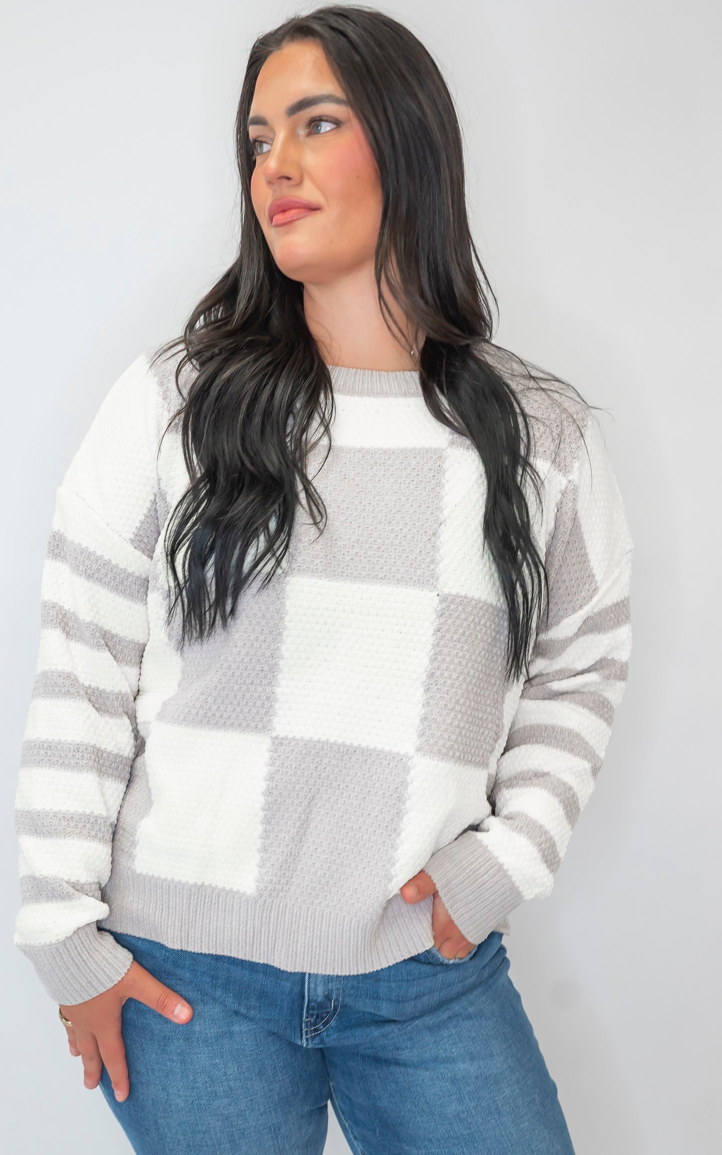 Checkmate Stripes Sweater| Salty Wave (3 COLORS)