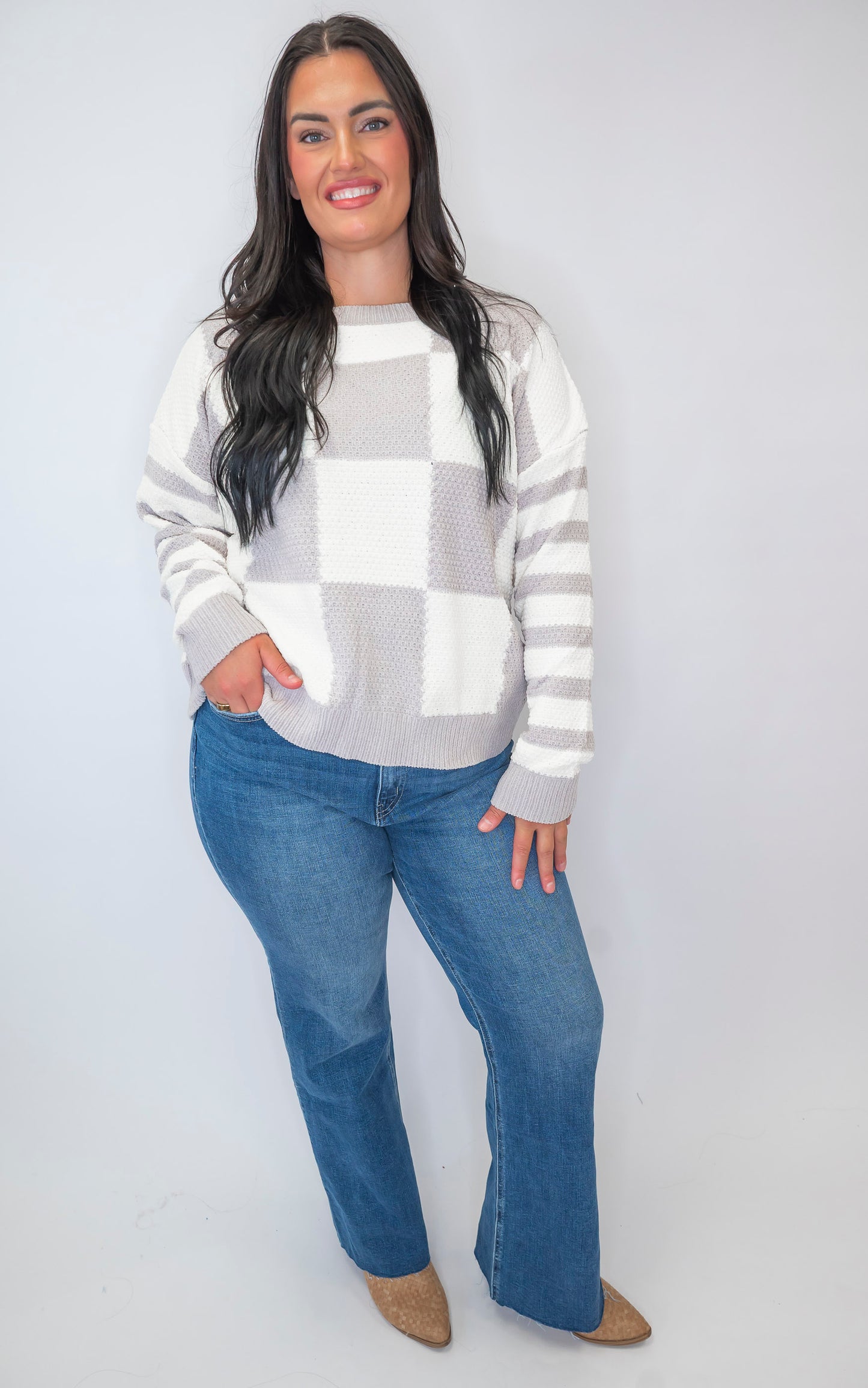 Checkmate Stripes Sweater| Salty Wave (3 COLORS)