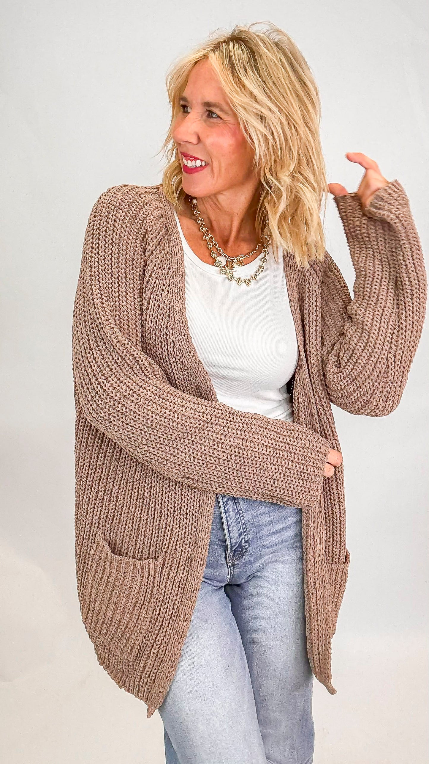 Mocha Chenille Relaxed Fit Cardigan | POL