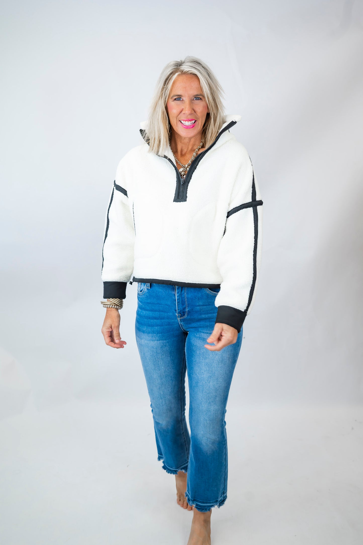 The Aspen Mountain White 1/2 Zip Sherpa Sweater | Salty Wave