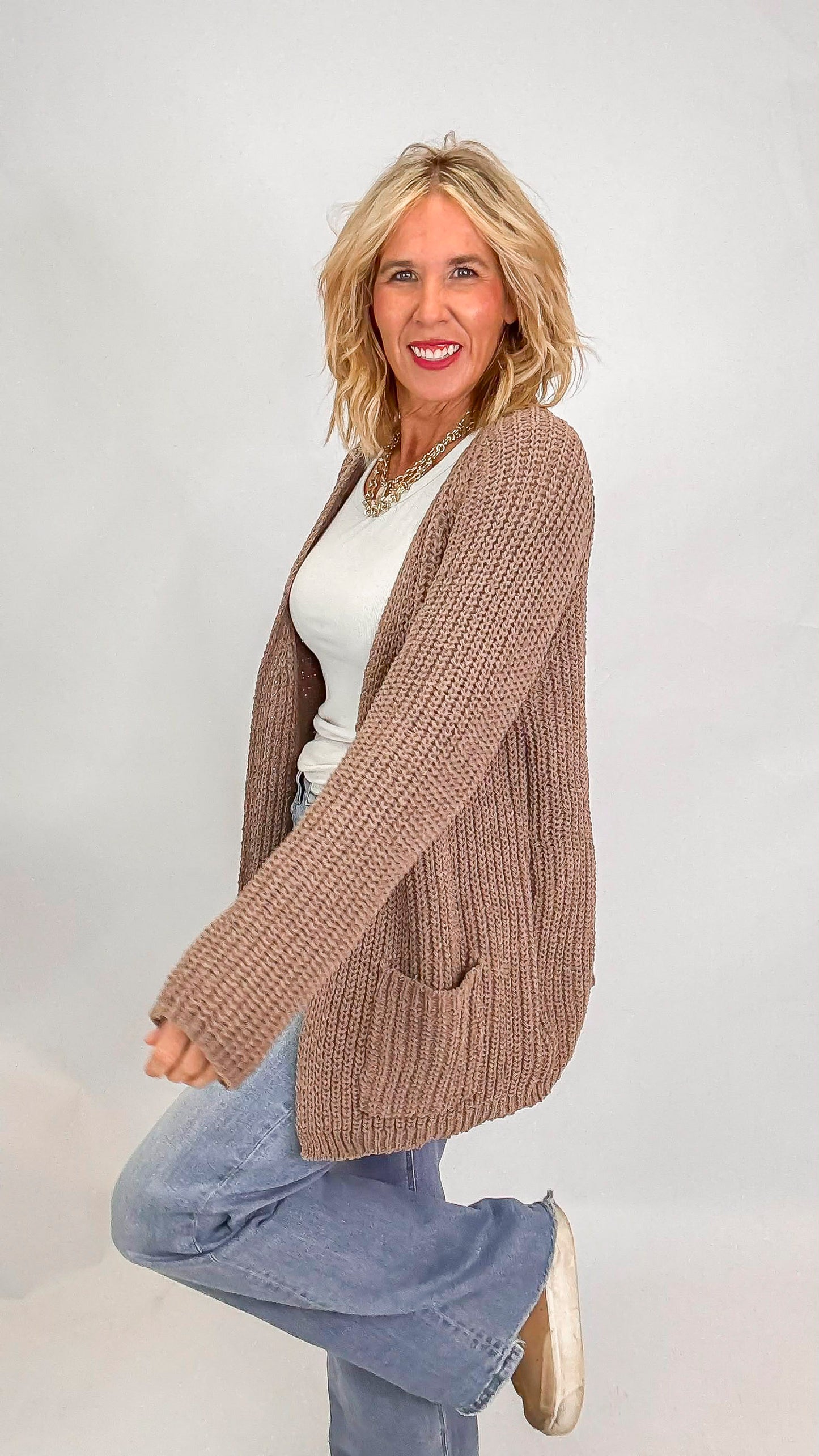 Mocha Chenille Relaxed Fit Cardigan | POL