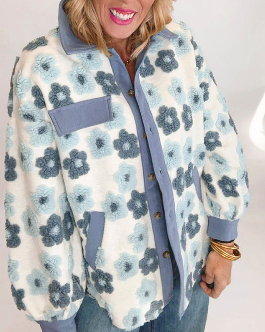 Floral High Pile Fleece Burnout Jacket