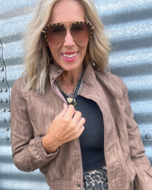 Washed Brown Biker Jacket