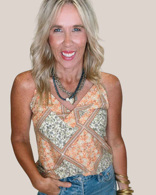Paisley Printed Spaghetti Tank Top