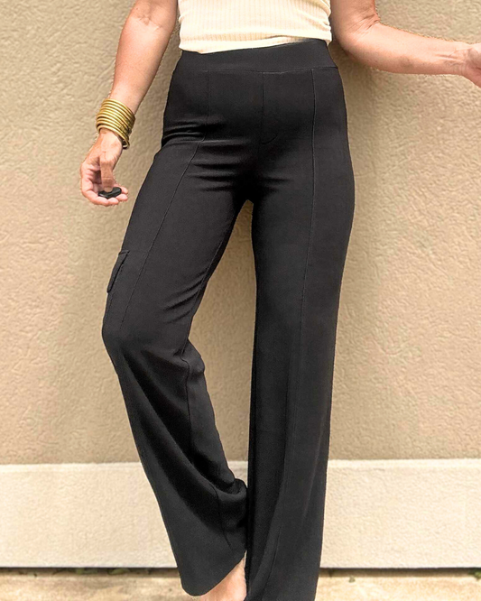 Black High Waisted Solid Knit Pants