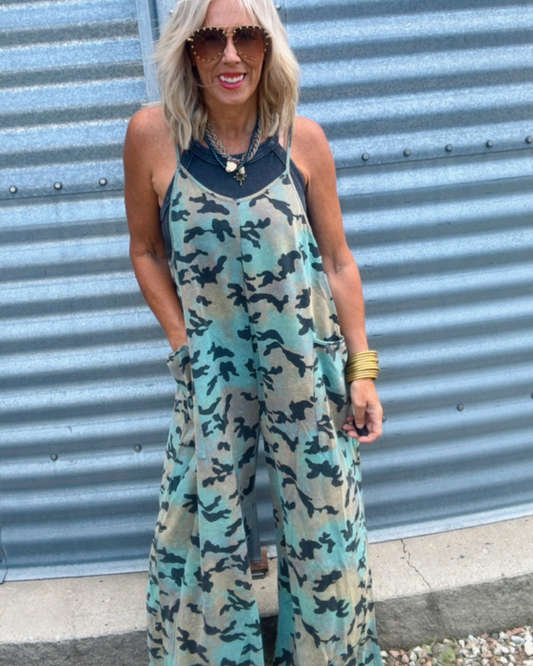 Camouflage Printed Washed Jumpsuit