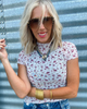 Frill Hem Floral Mesh Sheer Shirred Top | KORI