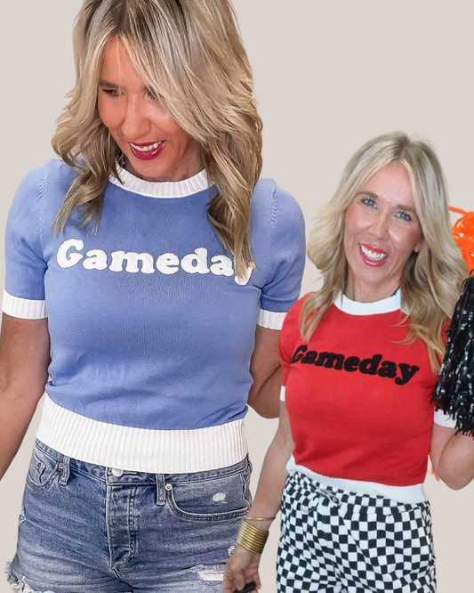 Gameday Short Sleeve Sweater Top (2 COLORS)