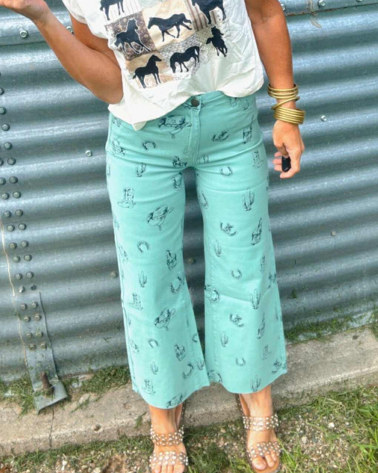 Take me Away Western Printed Twill Pants
