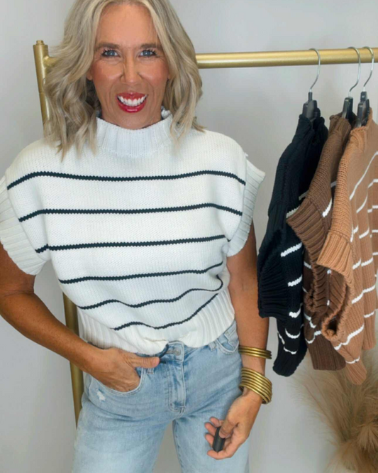 The Kylie Striped Cropped Mock Neck Sweater | Zenana (4 COLORS) *DEAL*