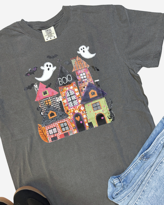 Patchwork Haunted HouseGarment Graphic T-shirt