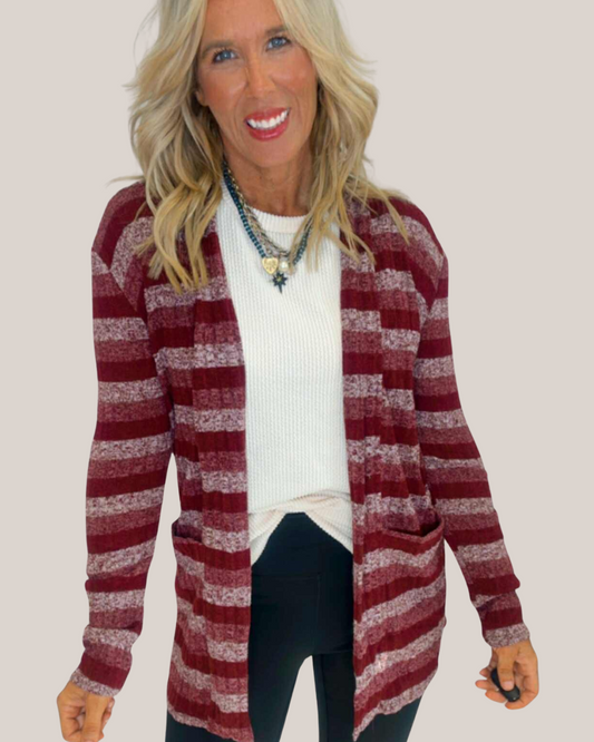 Burgundy Stripe Cardigan