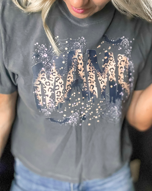 Leopard Battie Mama Garment Dyed Graphic Boxy Crop T-shirt