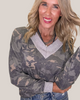 Camouflage V-neck Top With Contrast Neck Band