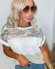 Cotton Slub Knit Camo Colorblock Top