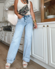 Tummy Control High Rise Wide Cuffed Denim Jeans | RISEN