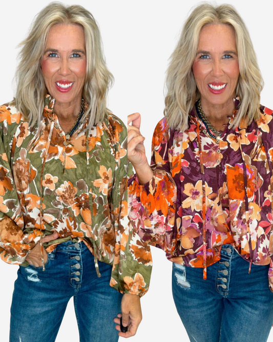 Floral Printed Mirabelle Satin Blouse (2 COLORS)