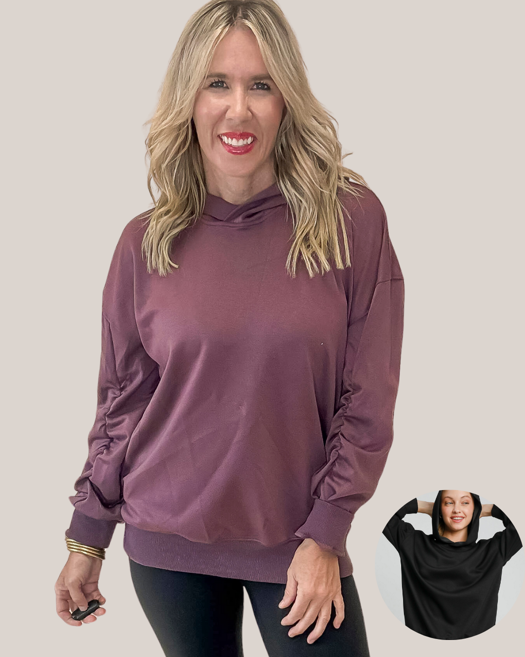 Luxeknit Rutched Sleeve Hoodie (2 COLORS)