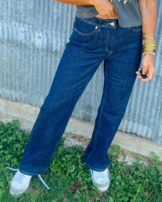 Indigo Dye Blue High Rise Straight Denim Jean | MICA