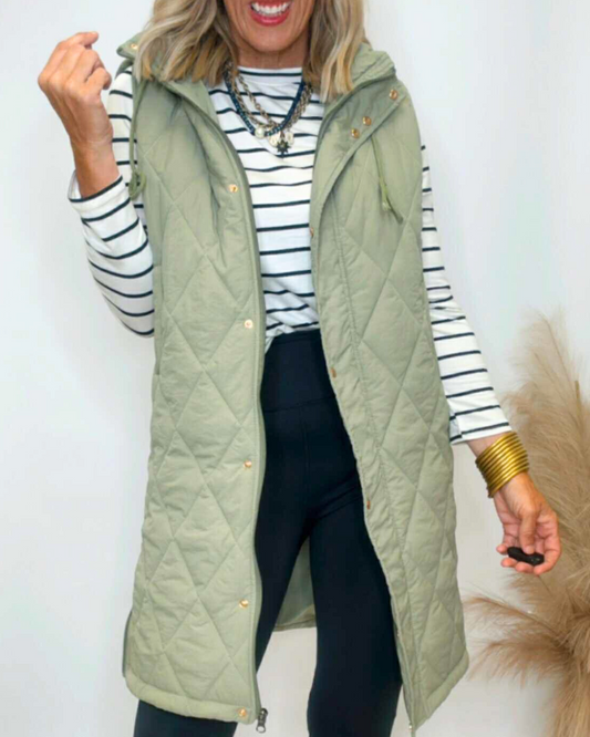 On The Go Quilted Puffer Vest with Hood | Salty Wave * FINAL SALE