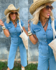 Short Sleeve Solid Denim Jumpsuit