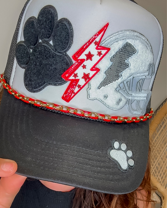 Sara's Custom Black Bulldog Football w/ Chain Trucker Hat