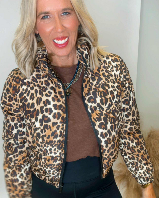 Leopard Print Bomber Puffer Jacket