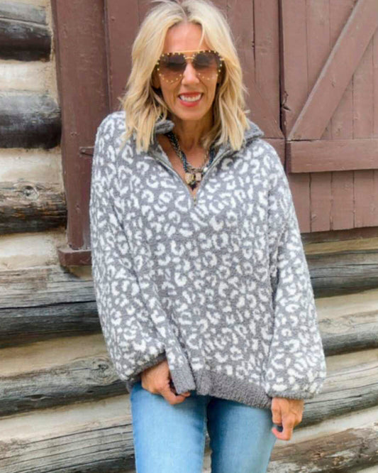 Cheetah 1/2 Mock Neck Dreamer Pullover | Salty Wave (3 COLORS)
